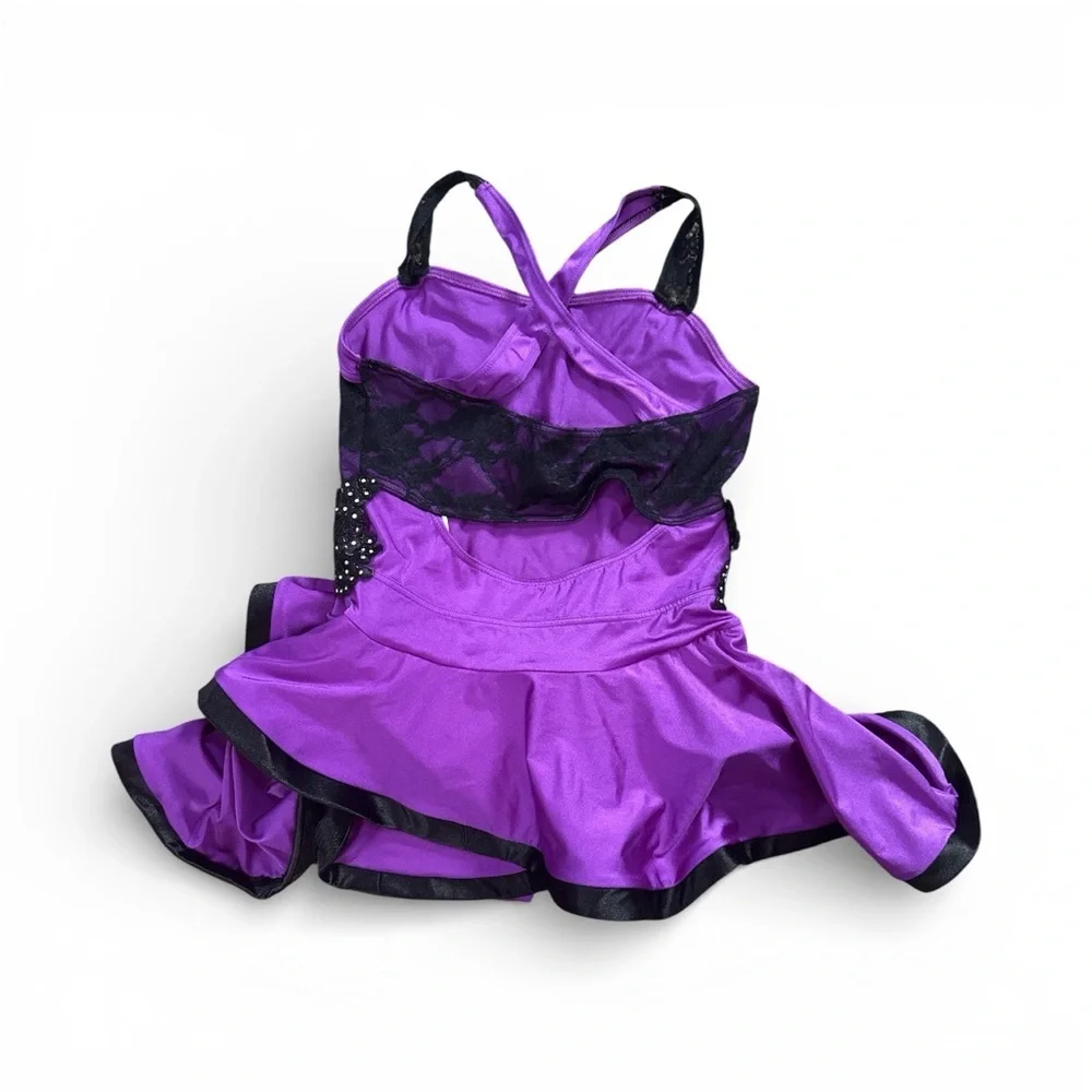 Weissman XLC XL Child’s Purple and Black Lace Dance Dress with Built in Shorts